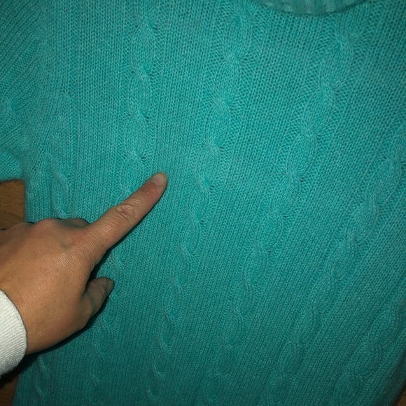Light blue Lord & Taylor 2 Ply 100% Cashmere short sleeve turtleneck sweater - Picture 3 of 12